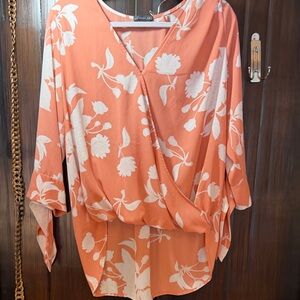 West Kei Coral and White Floral Blouse